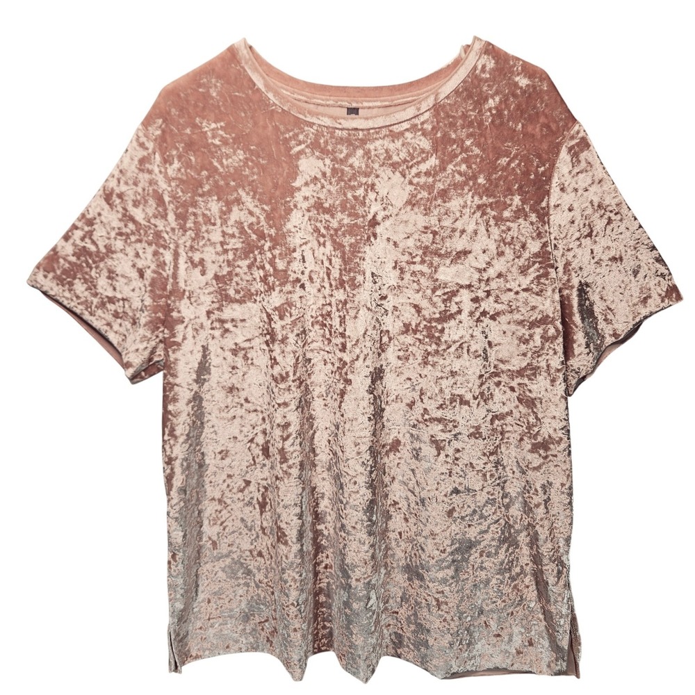 Womens Pink Crushed Velvet Short‎ Sleeve Top 1X Boho Whimsigoth Fairy Valentines